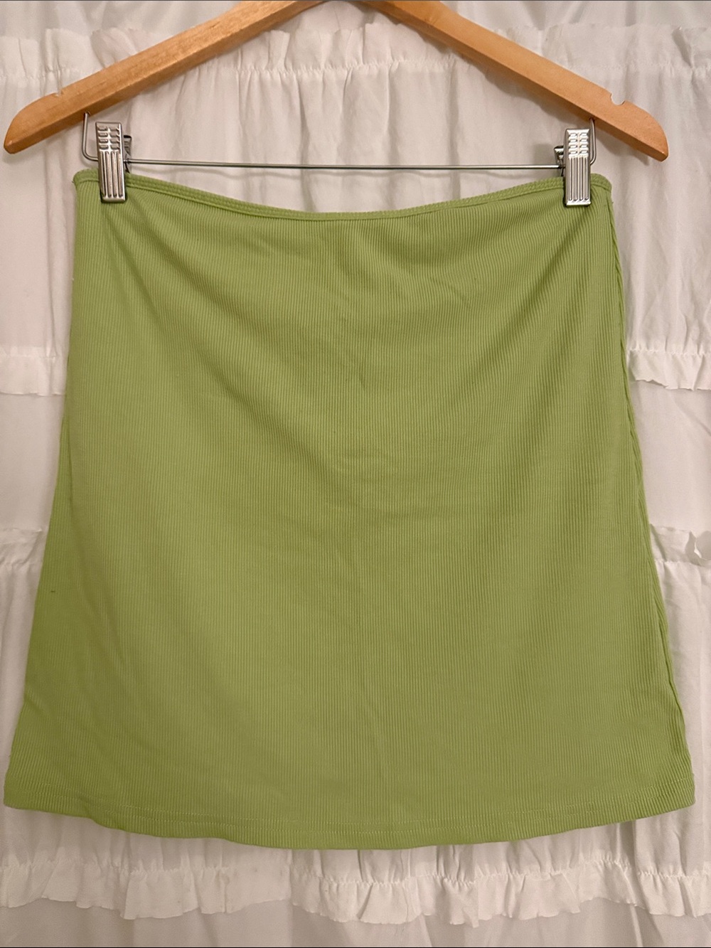 Klassy Network Light Green Ribbed A-Line Mini Skirt